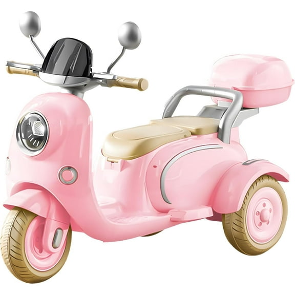 TCARAIWEN Girls Electric Motorcycle, 2 Seats Kids Motorcycle,12V Ride On Scooter for Kids with Storage Compartments, Cute Design with Stable 3-Wheel Structure, Ideal Moped for Girls Ages 3-6 (Pink)