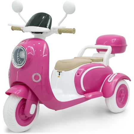 TCARAIWEN Girls Electric Motorcycle, 2 Seats Kids Motorcycle,12V Ride On Scooter for Kids with Storage Compartments, Cute Design with Stable 3-Wheel Structure, Ideal Moped for Girls Ages 3-6 (Rose)