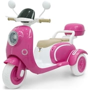 TCARAIWEN Girls Electric Motorcycle, 2 Seats Kids Motorcycle,12V Ride On Scooter for Kids with Storage Compartments, Cute Design with Stable 3-Wheel Structure, Ideal Moped for Girls Ages 3-6 Rose