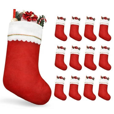 12 Pack Christmas Stockings Bulk,Large 19 Inches Traditional Red and White Christmas Stockings for Fireplace Decoration White Cuff with Gold Trim Christmas Stockings for Christmas Holiday Decorations