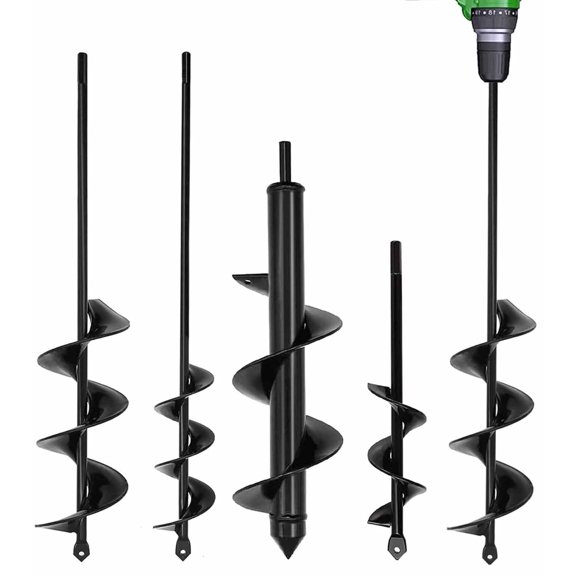 Garden Auger Drill Bit for Planting 4 Pack, 1.6"x9", 1.6"x16.5", 3"x12", 3"x16.5" Heavy Duty Earth Auger Drill Bit Set for Planting Bulbs, Flowers, Umbrella Holes, Post Holes