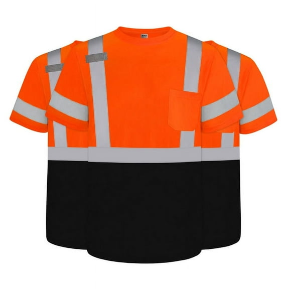 TCCFCCT Construction Shirts Class 3 High Visibility Shirts for Men, Hi Vis Reflective Safety Shirts for Men Women, Short Sleeve Work Shirts with Black Bottom, Breathable, DX-(Orange/Black) 5XL 3PCS