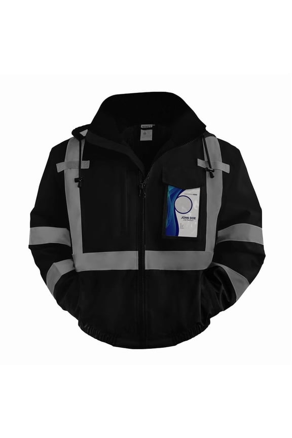 Hi Vis Jacket for Men Women Class 3 High Visibility Jacket, Waterproof Reflective Safety Jackets for Men Construction, Cold Winter Bomber Work Jackets, Meets Ansi, J-Black, XL