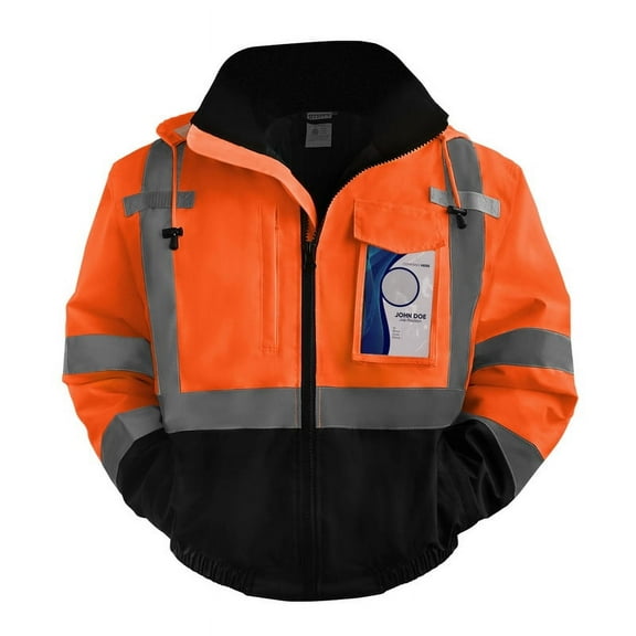 TCCFCCT Hi Vis Rain Jackets for Men, Class 3 Reflective Safety Jackets for Men, Waterproof High Visibility Winter Bomber Jacket for Mens Construction Work, Cold Weather Use, Meets Ansi, J-Orange 5XL
