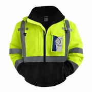 TCCFCCT Hi Vis Rain Jackets for Men, Class 3 Reflective Safety Jackets for Men, Waterproof High Visibility Winter Bomber Jacket for Mens Construction Work, Cold Weather Use, Meets Ansi, J-Yellow 5XL