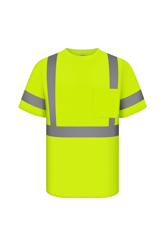 Hi Vis Shirts for Men Class 3 High Visibility Shirt with Pocket, Short Sleeve Construction Work Shirts with Reflective Strips, Durable Reflective Shirts, Breathable, DXC-Yellow XXL