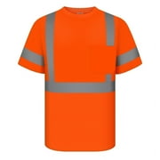 TCCFCCT Hi Vis Shirts for Men Class 3 High Visibility Shirt with Pocket, Short Sleeve Construction Work Shirts with Reflective Strips, Durable Reflective Shirts, Breathable, DXC-Orange XXL