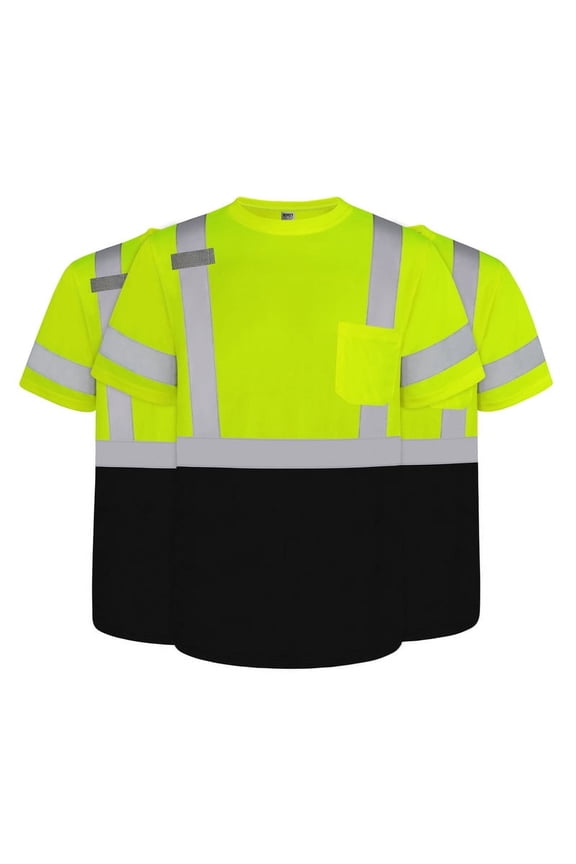 Hi Vis Shirts for Men Class 3 High Visibility Shirt with Pocket, Short Sleeve Construction Work Shirts with Reflective Strips, Durable Reflective Shirts, DX-(Yellow/Black) XXL 3PCS