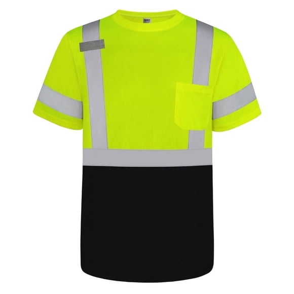 TCCFCCT Hi Vis Shirts for Men Class 3 High Visibility Shirt with Short Sleeves, Reflective Safety Shirts for Men, Construction Work Shirts with Reflective Strips, Breathable, DX-(Yellow/Black) XL