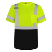 TCCFCCT Hi Vis Shirts for Men Class 3 High Visibility Shirt with Short Sleeves, Reflective Safety Shirts for Men, Construction Work Shirts with Reflective Strips, Breathable, DX-Yellow/Black XL
