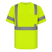 TCCFCCT Hi Vis Shirts for Men Class 3 High Visibility Shirt with Short Sleeves, Reflective Safety Shirts for Men, Construction Work Shirts with Reflective Strips, Durable &Breathable, DXC-Yellow XL
