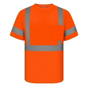 TCCFCCT Hi Vis Shirts for Men Class 3 High Visibility Shirt with Short Sleeves, Reflective Safety Shirts for Men, Construction Work Shirts with Reflective Strips, Durable &Breathable, DXC-Orange XL