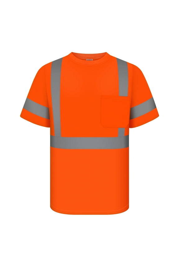 Hi Vis Shirts for Men Class 3 High Visibility Shirt with Short Sleeves, Reflective Safety Shirts for Men, Construction Work Shirts with Reflective Strips, Durable &Breathable, DXC-Orange XL