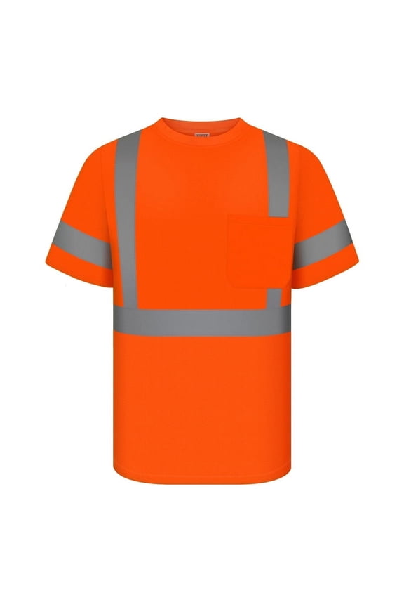Hi Vis Shirts for Men Class 3 High Visibility Shirts with Short Sleeves, Reflective Safety Shirts for Men Women, Durable Construction Work Shirts, Breathable, DXC-Orange 4XL