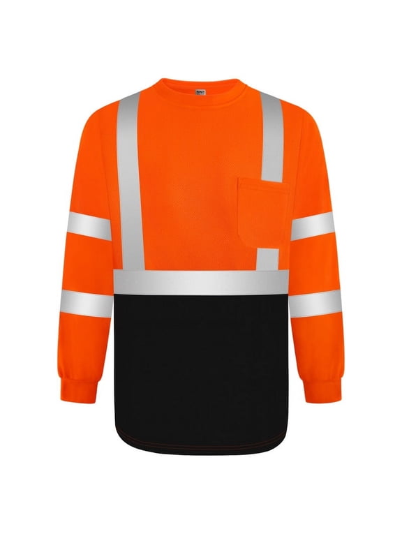Hi Vis Shirts for Men Class 3 Long Sleeve High Visibility Shirts for Men Women, Long Sleeve Work Shirts for Men Construction, Surveyors, Durable & Dirt-resistant, Meets Ansi, CX-Orange XL