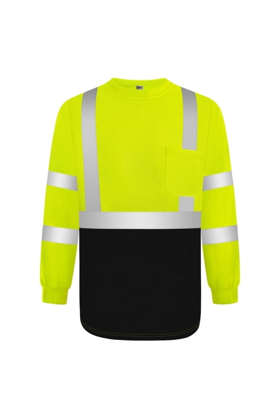 Hi Vis Shirts for Men Class 3 Long Sleeve High Visibility Shirts for Men Women, Long Sleeve Work Shirts for Men Construction, Surveyors, Durable & Dirt-resistant, Meets Ansi,CX- Yellow XL