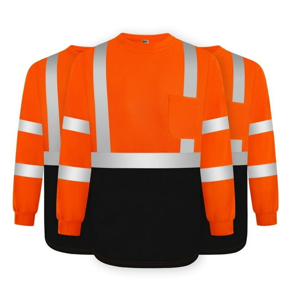 TCCFCCT Hi Vis Shirts for Men Class 3 Long Sleeve High Visibility Shirts for Men Women, Long Sleeve Work Shirts for Men Construction, Surveyors, Meets Ansi, CX-Orange XL 3pcs