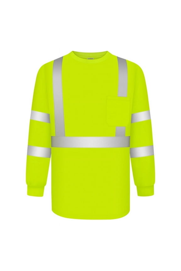 Hi Vis Shirts for Men Class 3 Long Sleeve High Visibility Shirts for Men Women, Long Sleeve Work Shirts for Men Construction, Surveyors, Meets Ansi, CXC-Yellow XL