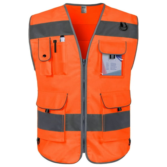 TCCFCCT Hi Vis Vest 9 Pockets High Visibility Reflective Safety Vest for Men Women, Safety Construction Vest with Reflective Strips, Meets ANSI/ISEA Standards, (Orange, Medium)