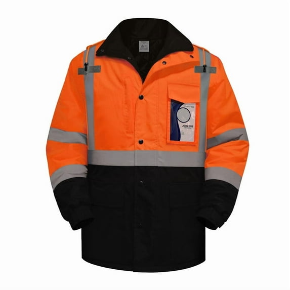 TCCFCCT Safety Jacket for Men & Women, Hi Vis Reflective Jackets with Pockets, Construction Coats for Cold Weather, High Vis Rain Gear, Waterproof, Long J-Orange, M