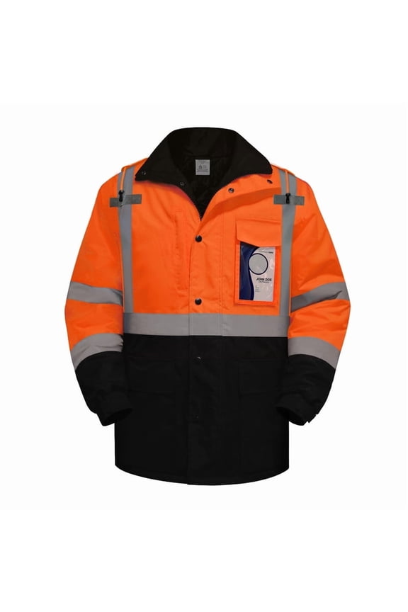 Safety Jacket for Men & Women, Hi Vis Reflective Jackets with Pockets, Construction Coats for Cold Weather, High Vis Rain Gear, Waterproof, Long J-Orange, M