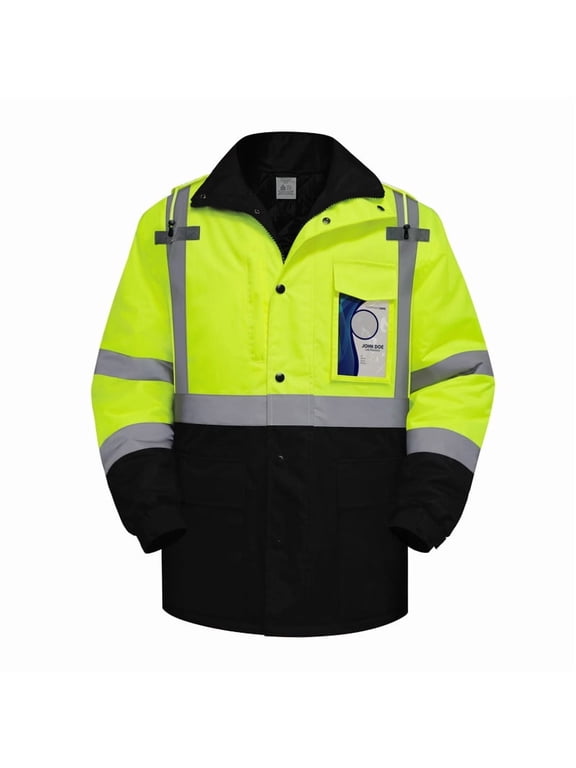 Safety Jacket for Men & Women, Hi Vis Reflective Jackets with Pockets, Construction Coats for Cold Weather, High Vis Rain Gear, Waterproof, Long J-Yellow, M