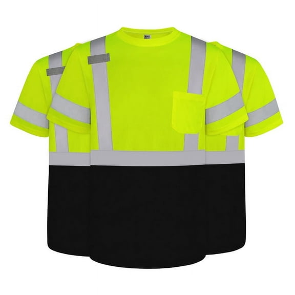 TCCFCCT High Visibility Shirt Class 3 Hi Vis Shirts for Men, Short Sleeve Work Shirts for Men, Safety Shirts for Men Construction, Breathable, DX-(Yellow/Black) L 3PCS