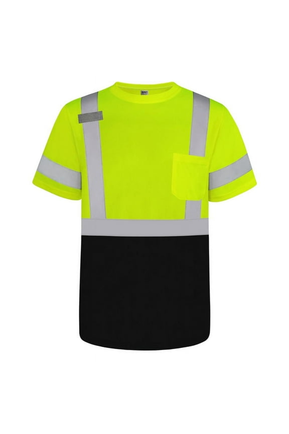 High Visibility Shirt Class 3 Hi Vis Shirts for Men, Short Sleeve Work Shirts for Men, Safety Shirts for Men Construction, Breathable, DX-(Yellow/Black) L