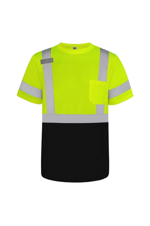 High Visibility Shirt for Men Class 3 Construction Shirts with Pocket, Hi Vis Reflective Safety Work Shirts for Men Women, Short Sleeves, Breathable, DX-(Yellow/Black) 3XL