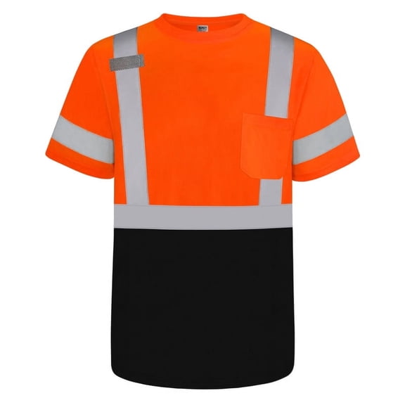 TCCFCCT High Visibility Shirts for Men Class 3 Hi Vis Reflective Safety Construction Shirts for Men Women, Short Sleeve Work Shirts with Black Bottom, Meet ANSI, Breathable, DX-(Orange/Black) L