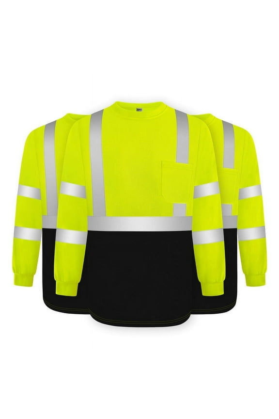 Long Sleeve Work Shirts for Men Construction Class 3 Hi Vis Shirts for Men Women, High Visibility Safety Construction Shirts for Surveyors,Dirt-Resistant,Meet Ansi,CX- Yellow 3XL 3pcs