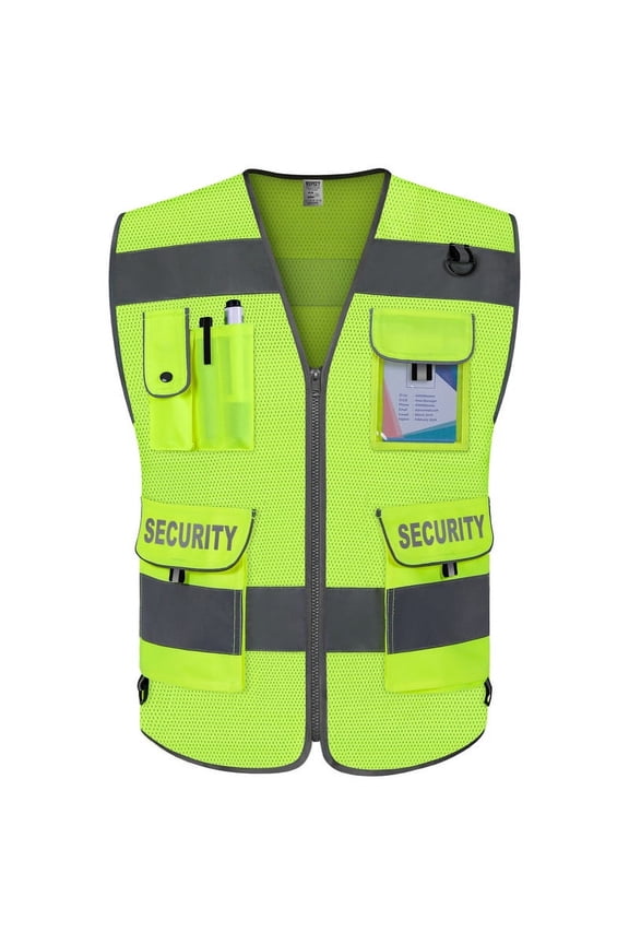 Mesh Security Vest for Men Women 9 Pockets High Visibility Reflective Safety Vest, Durable Hi Vis Construction Vest with Reinforced Sewing, Meets ANSI/ISEA, (G100S-Yellow, XL)