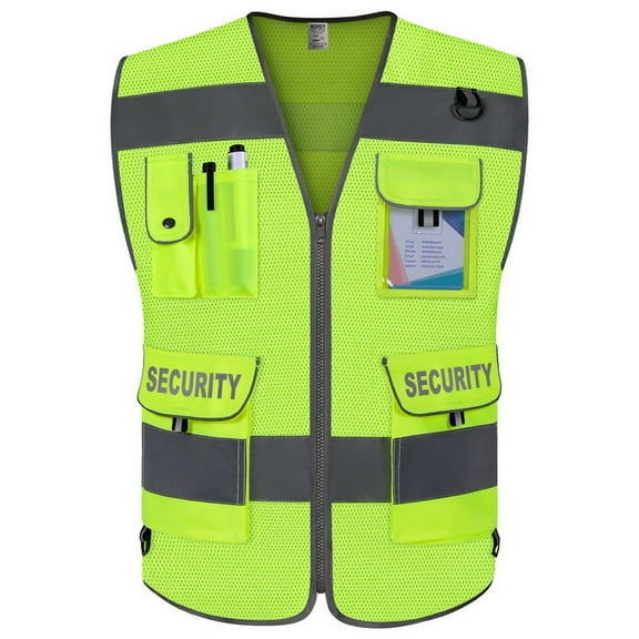 TCCFCCT Mesh Security Vest for Security Guard 9 Pockets High Visibility Reflective Safety Vest for Men Women, Durable Hi Vis Vest with Reinforced Sewing, Meets ANSI/ISEA, (G100S-Yellow, S)