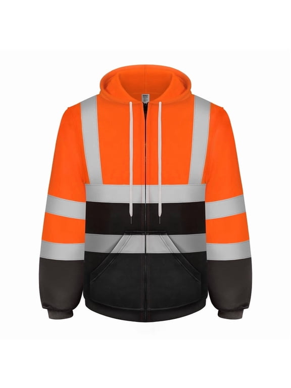 Reflective Hoodie Class 3 Hi Vis Hoodies for Men Women with Zipper, Reflective Safety Construction Jackets for Men Workers, Surveyors, Durable & Dirt-resistant, Meets Ansi, Orange 4XL