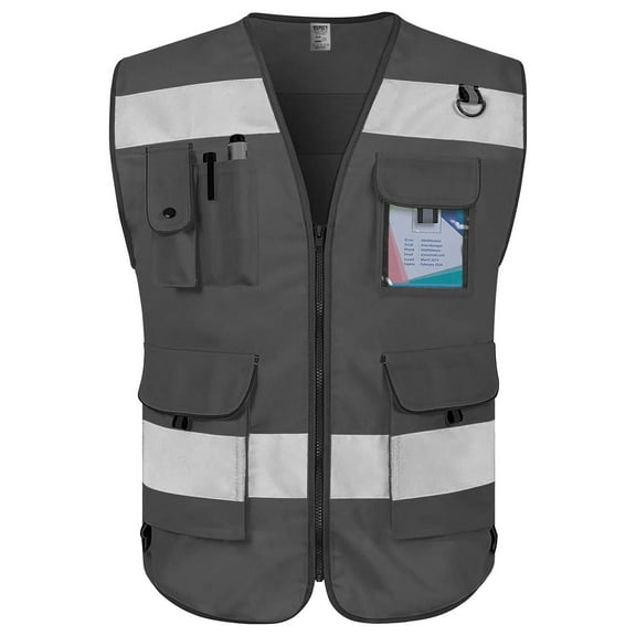 TCCFCCT Reflective Safety Vest 9 Pockets High Visibility Vest for Men Women, Hi Vis Reflective Work Vest for Safety, Meets ANSI/ISEA Standards, (Grey, XX-Large)