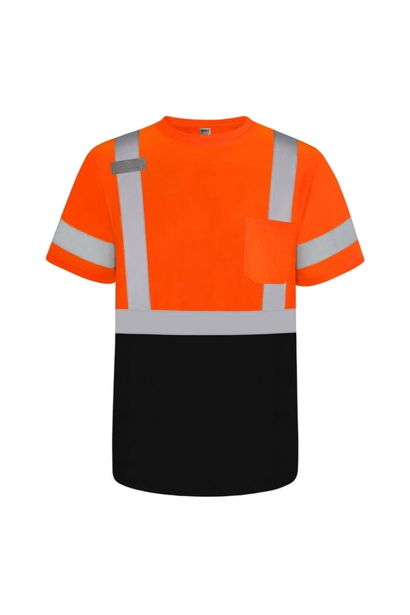 Reflective Shirts Class 3 High Visibility Shirts for Men, Hi Vis Safety Shirts for Men Women, Short Sleeve Construction Work Shirts with Black Bottom, Breathable, DX-(Orange/Black) XXL