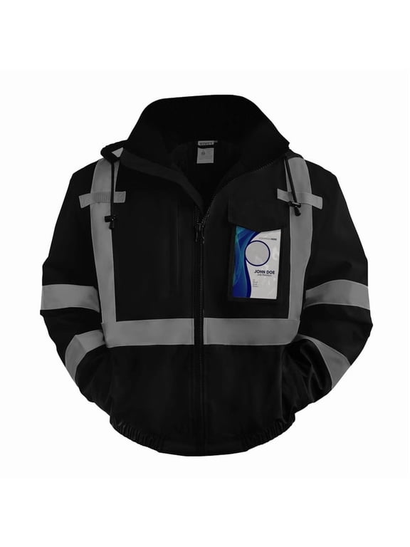 Safety Jacket for Men & Women, Hi Vis Reflective Jackets with Pockets, Construction Coats for Cold Weather, High Vis Rain Gear, Waterproof, J-Black, 4XL