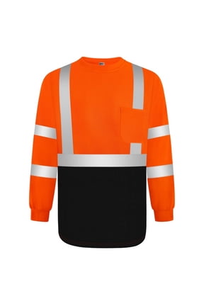 Safety Shirts for Men Reflective Class 3 Long Sleeves High Visibility Shirts, Hi Vis Shirts for Men Women, Construction Work Shirts with Black Bottom, Durable, Breathable, CX-Orange S