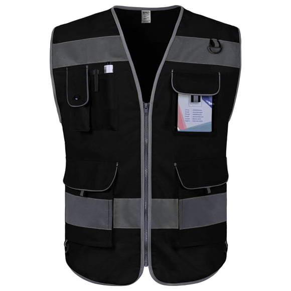 TCCFCCT Safety Vest 9 Pockets High Visibility Reflective Safety Vest for Men Women, Hi Vis Work Vest with Reflective Strips, Meets ANSI/ISEA Standards, (Black, 3X-Large)