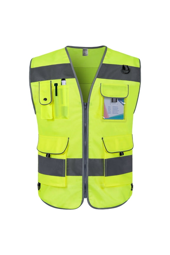 Safety Vest for Men Women 9 Pockets High Visibility Reflective Vest for Safety, Work Vest with Reflective Strips, Meets ANSI/ISEA Standards, (Yellow, X-Large)
