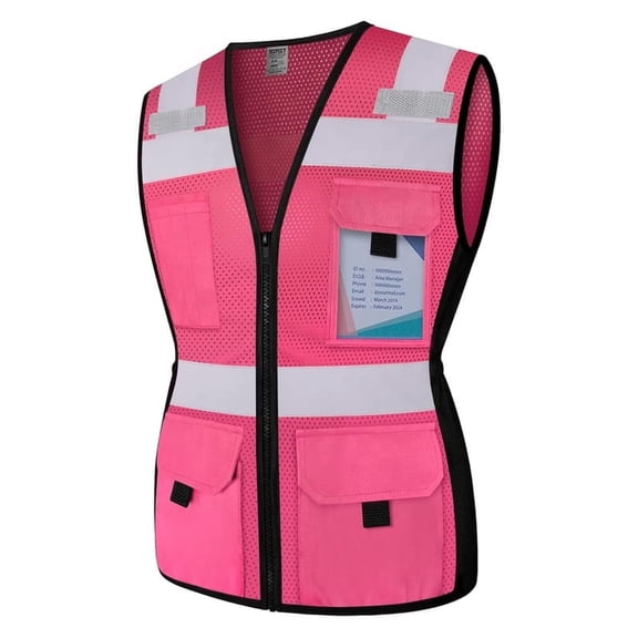 TCCFCCT Safety Vest for Women 11 Pockets Mesh Reflective Vest with Zipper, High Visibility Neon Construction Work Vest for Lady Workers/Surveyors/Drivers, Snug-Fit & Durable, ANSI Compliant, Pink M