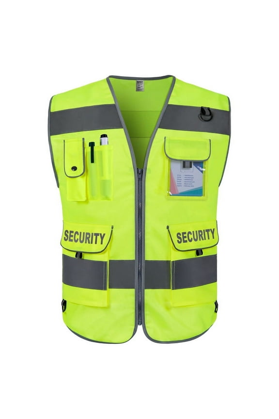 Security Vest for Men Women 9 Pockets High Visibility Reflective Safety Vest, Durable Hi Vis Construction Vest with Reinforced Sewing, Meets ANSI/ISEA, (G100S-Yellow, XL)