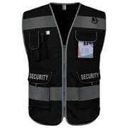 TCCFCCT Security Vest for Security Guard 9 Pockets High Visibility Reflective Safety Vest for Men Women, Durable Hi Vis Vest with Reinforced Sewing, Meets ANSI/ISEA, G100S-Black, S