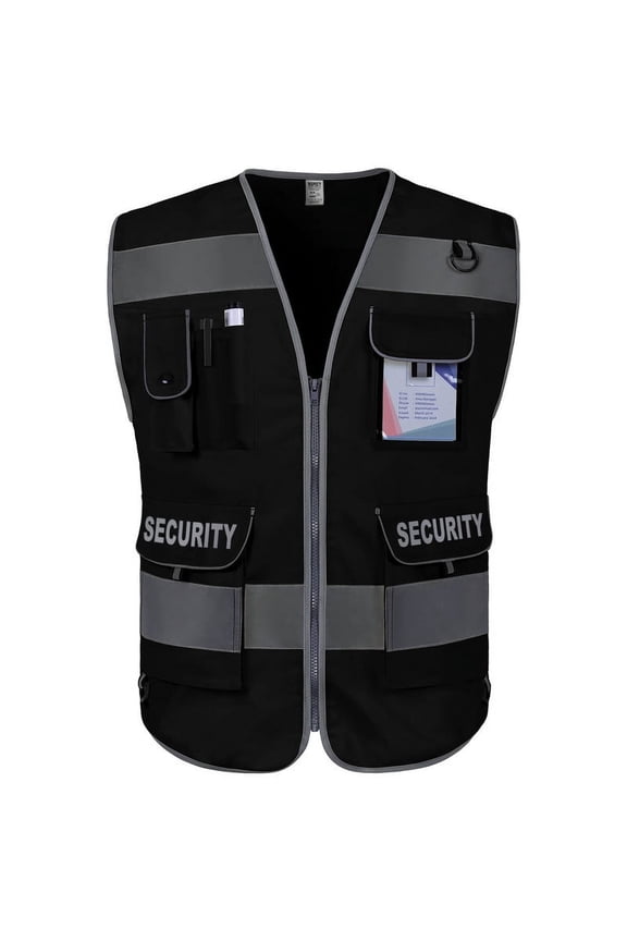 Security Vest for Security Guard 9 Pockets High Visibility Reflective Safety Vest for Men Women, Durable Hi Vis Vest with Reinforced Sewing, Meets ANSI/ISEA, (G100S-Black, S)
