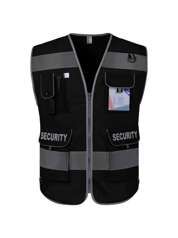 Security Vest for Security Guard 9 Pockets High Visibility Reflective Safety Vest for Men Women, Hi Vis Vest with Reinforced Sewing, Meets ANSI/ISEA, (G100S-Black, M)