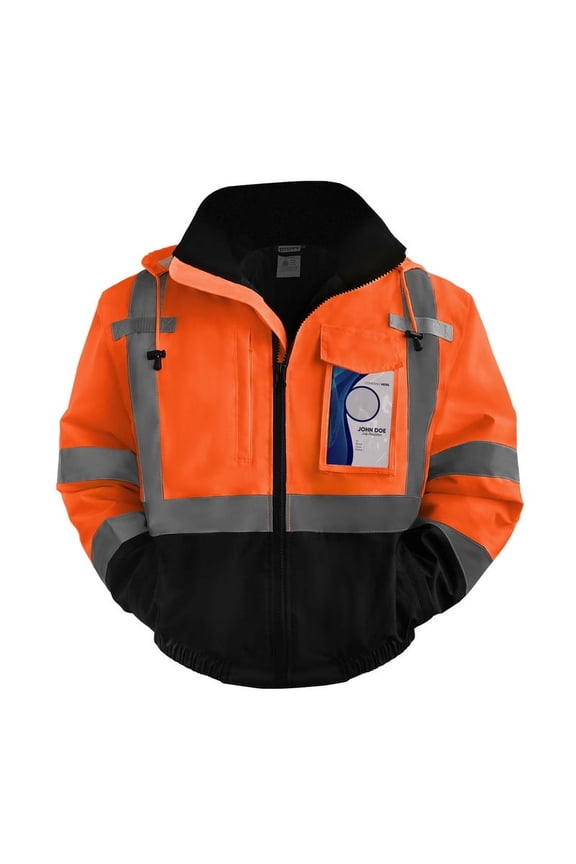 Work Jackets for Men, Class 3 Hi Vis Reflective Safety Jackets for Men, Waterproof High Visibility Winter Bomber Rain Jacket for Mens Construction, Cold Weather Use, Meets Ansi, J-Orange 4XL