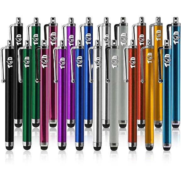 TCD 20-Pack Stylus Pens for Touch Screens Universal Stylus Pen for iPad, iPhone, Galaxy Tablet, Android, Chrome Book, Laptop Premium Thick Rubber Tip Styluses for All Touchscreen Devices, Multi