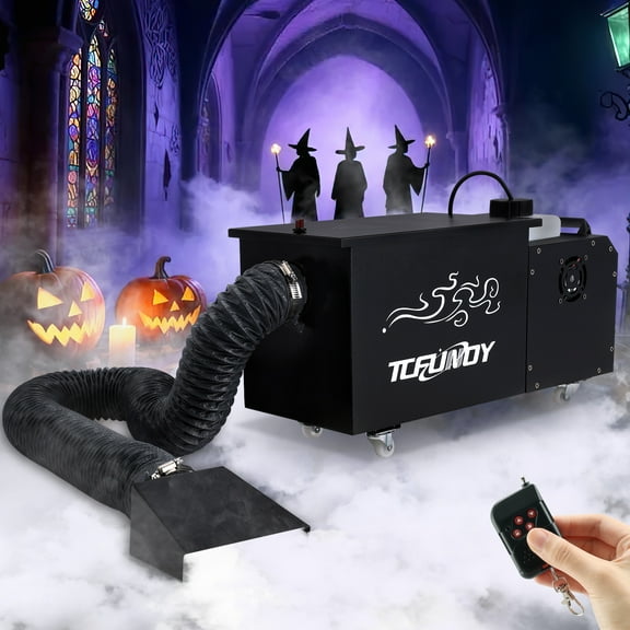 TCFUNDY 1500W Low Lying Fog Machine, Dry-Ice Effect Fogger w/ Tube, Ground Smoke Machine w/ DMX & Wireless Remote Control, Ideal Atmosphere Maker for Halloween, Parties, Weddings and Stage