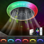 TCFUNDY 16 Smart Ceiling Fan w/ Light, RGB & LED, Smart Control Compatible with Voice Assistant Alexa/Google/Siri, Bladeless Fan w/ 6 Speeds & Reversible, White