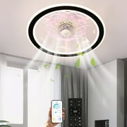 TCFUNDY 18 LED Ceiling Fan Light Kit, Low Profile Ceiling Fan with Light, Modern Style Chandelier, Remote & App Control, White